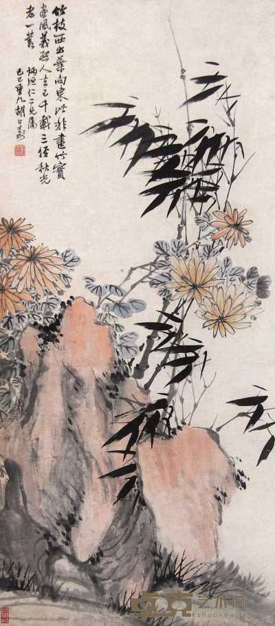 胡公寿 己巳（1929年）作 竹石 立轴 110×49cm